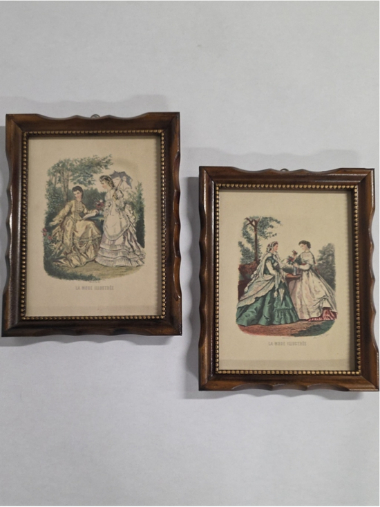 Source Unknown Other - Set Of (2) Mid-Century Vintage Framed Fashion Prints - La Mode Illustree 6X8"